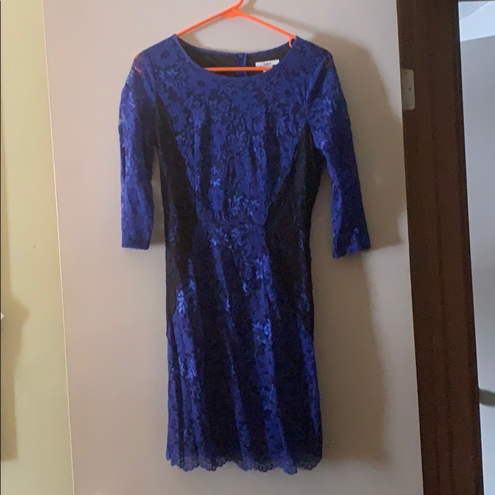 🦄 3/$15 Blue and Black Lace Dress- Bar 3